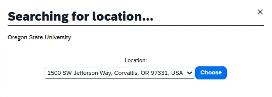 The "Searching for location" popup window verifies the exact address of the Reference Point