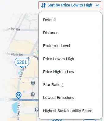 The Sort by drop down menu is expanded above the location map, sorting options are shown