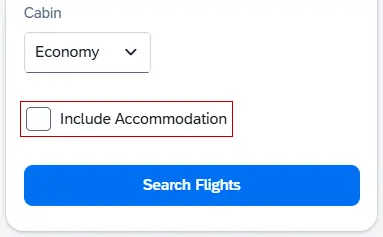 Below the cabin dropdown menu, the option to Include Accommodation is highlighted.