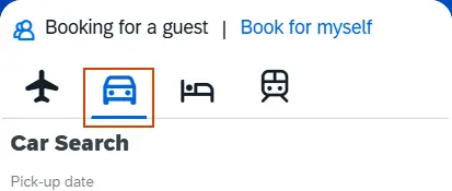 Travel Search widget shows Car icon highlighted