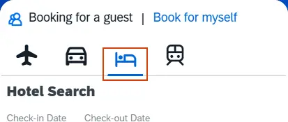 Travel Search widget shows Bed icon highlighted
